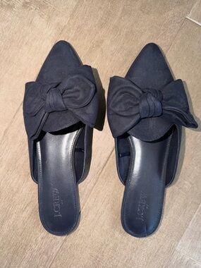 J. Crew Navy Bow Pointed Mule Slides